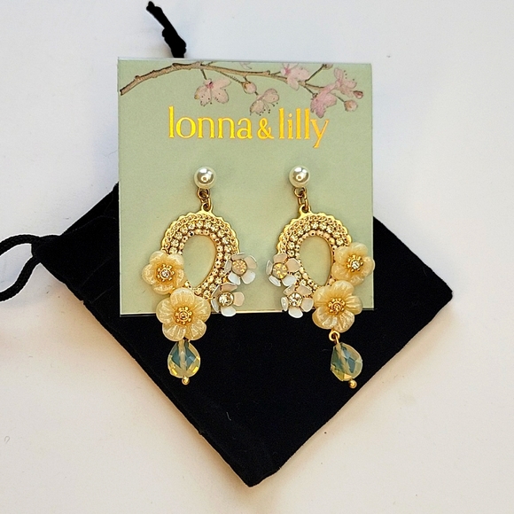 Lonna & Lilly BOHO Floral & Crystal Chandelier Earrings Gold - Picture 2 of 10